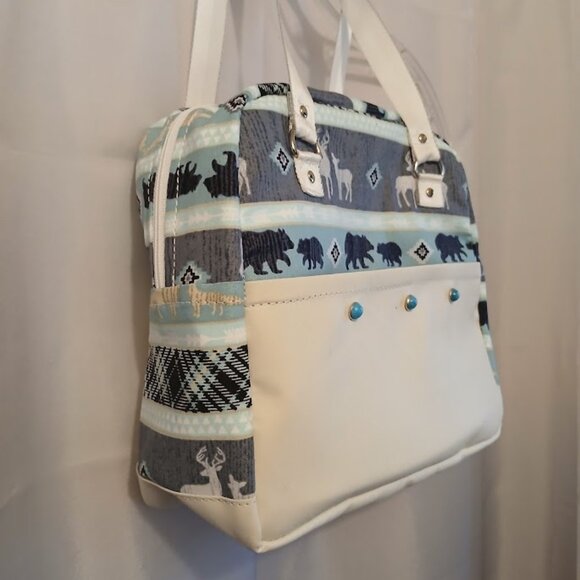 New Western Cowgirl Saddle Double handle Satchel Purse Shoulder Bag Cream Blue - Picture 3 of 9